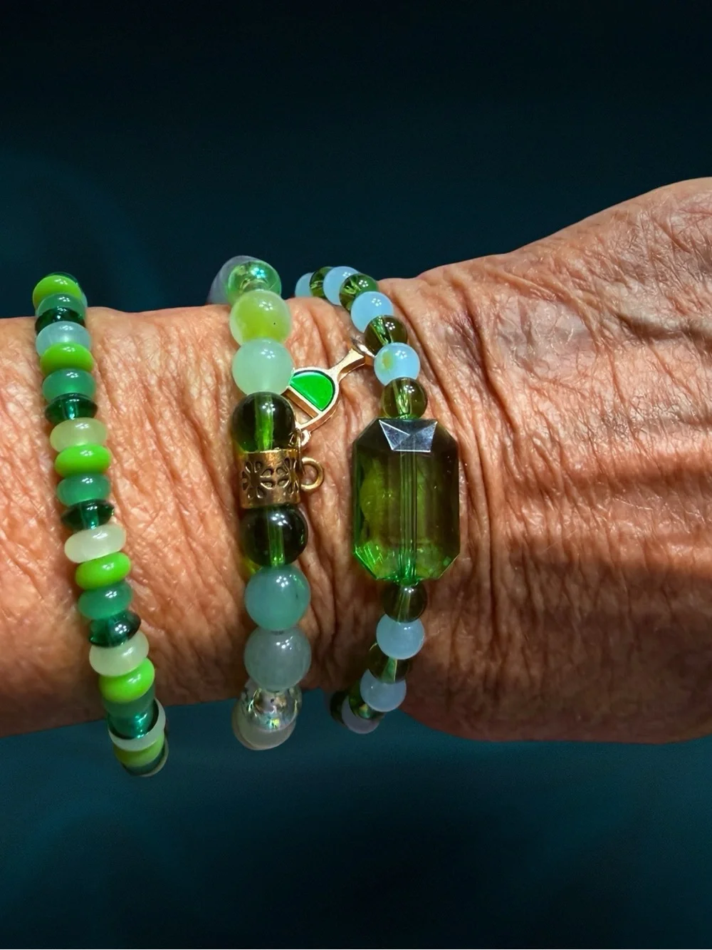 Hand Crafted Green Beaded Bracelet Set